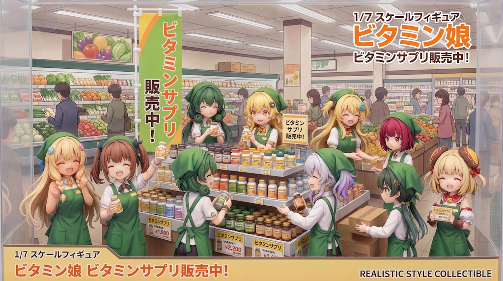 スーパーちちぷいでサプリを販売するビタミンちゃんたち