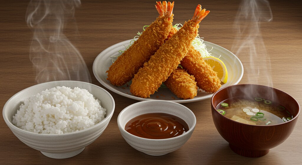 深夜食堂のエビフライ定食