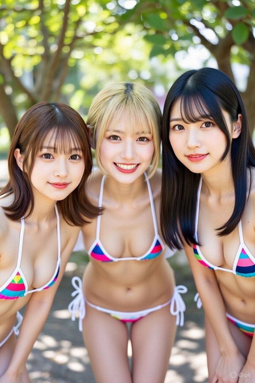 仲良く3人で同じビキニ♪