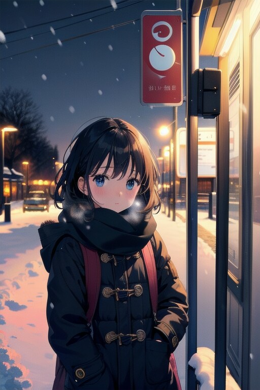 雪が舞う夕暮れに
