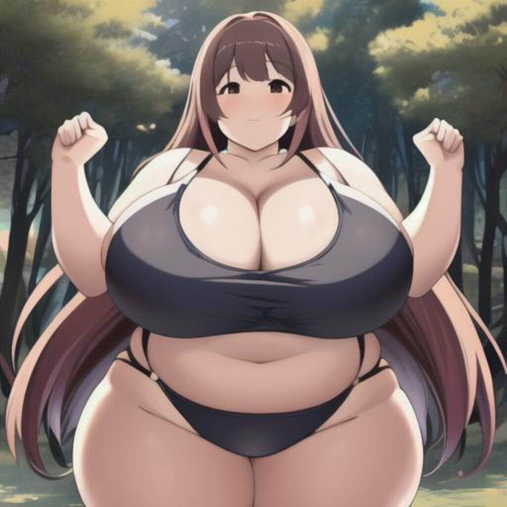 森の中で水着姿になるミケぽちゃ女子