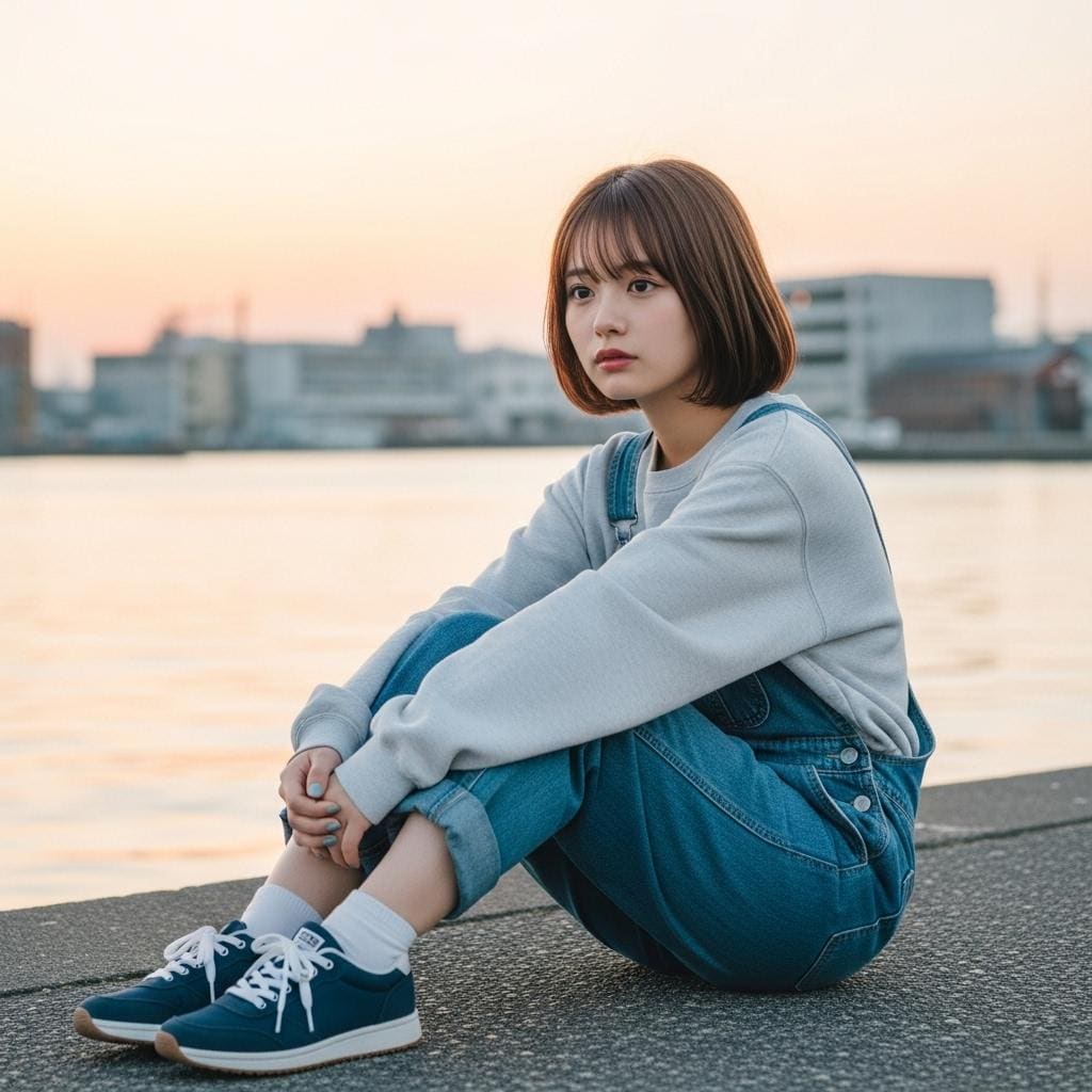 夕陽の落ちる堤防でぼんやりと