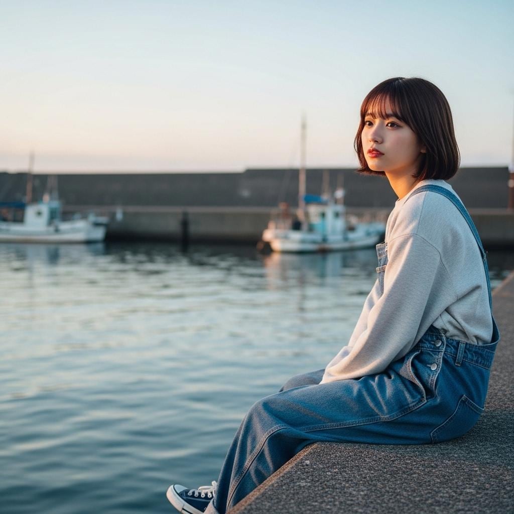 夕陽の落ちる堤防でぼんやりと