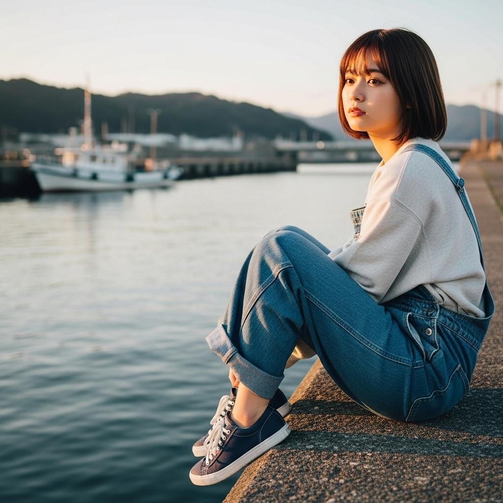 夕陽の落ちる堤防でぼんやりと