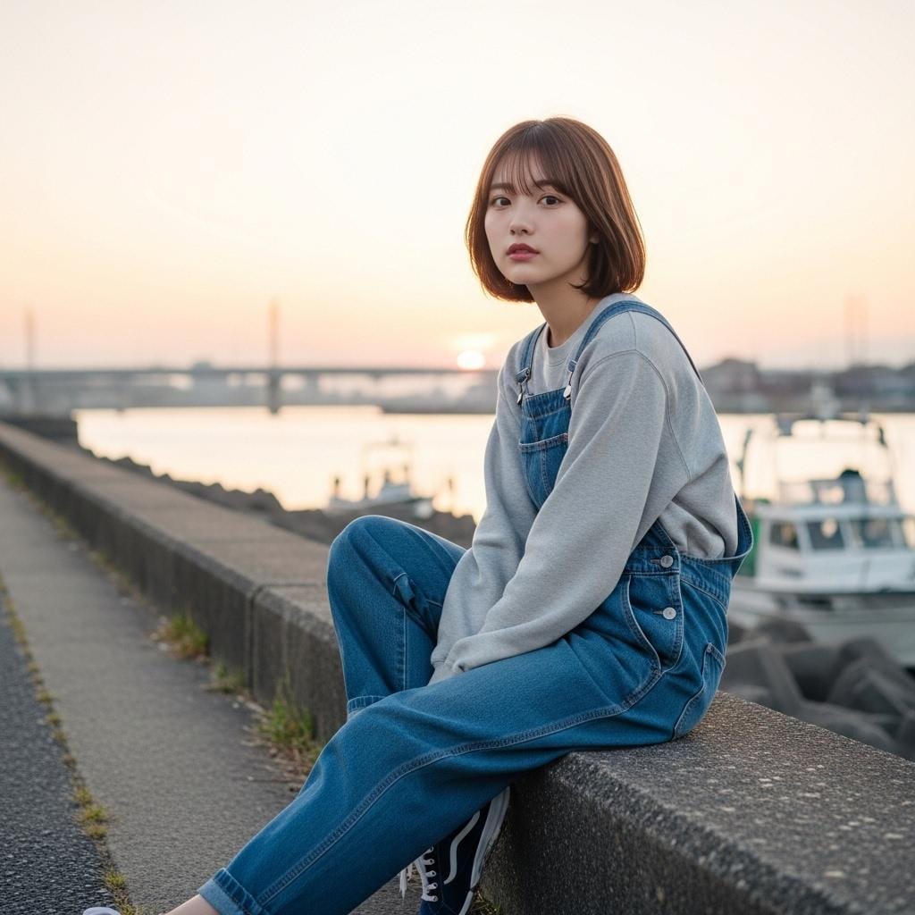 夕陽の落ちる堤防でぼんやりと