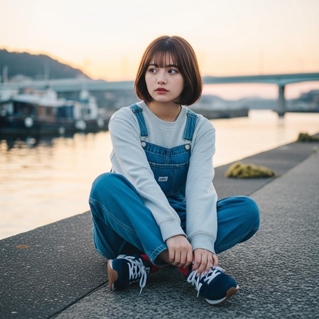 夕陽の落ちる堤防でぼんやりと