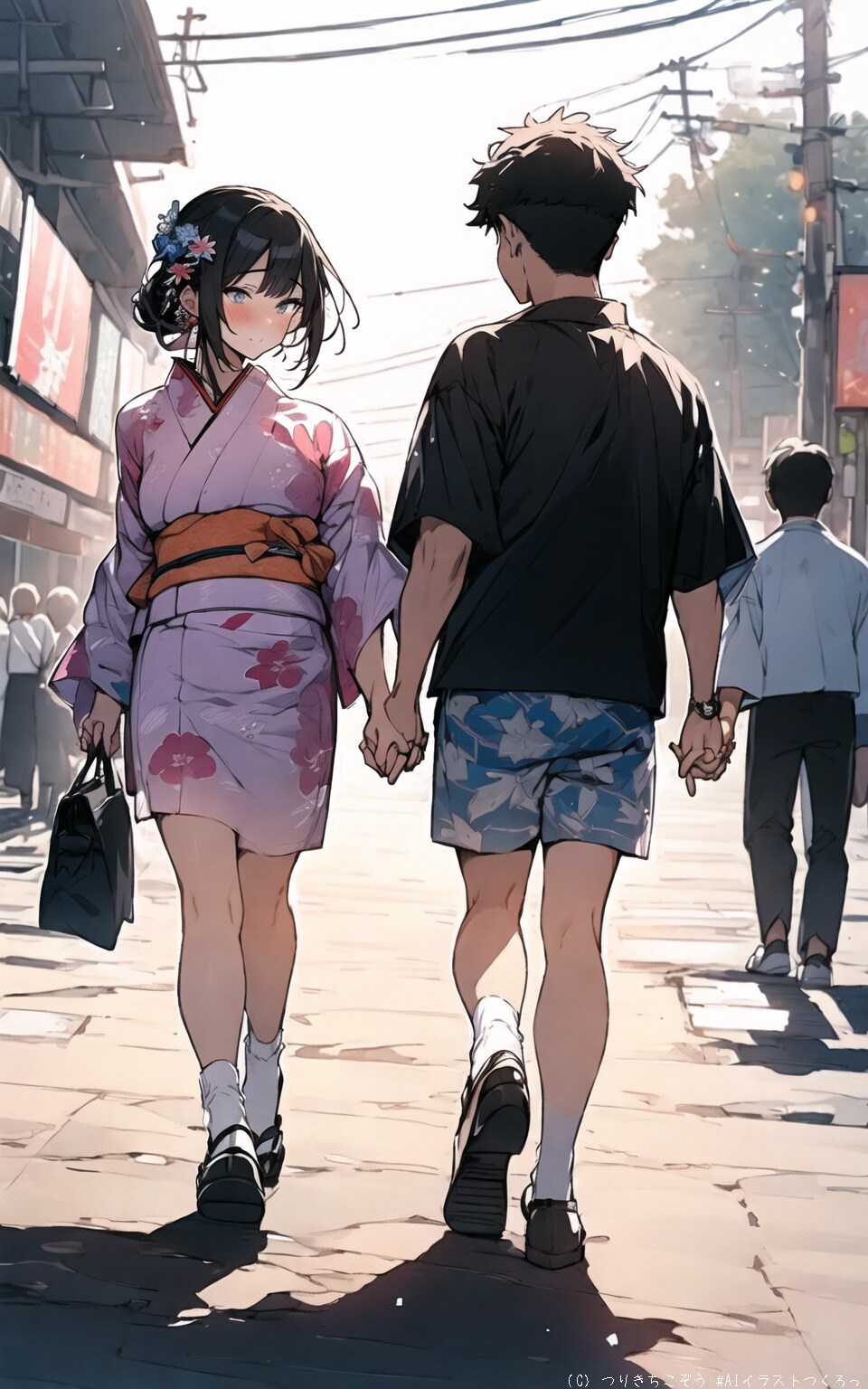 すれ違い時に手を触れ合う恋人たち