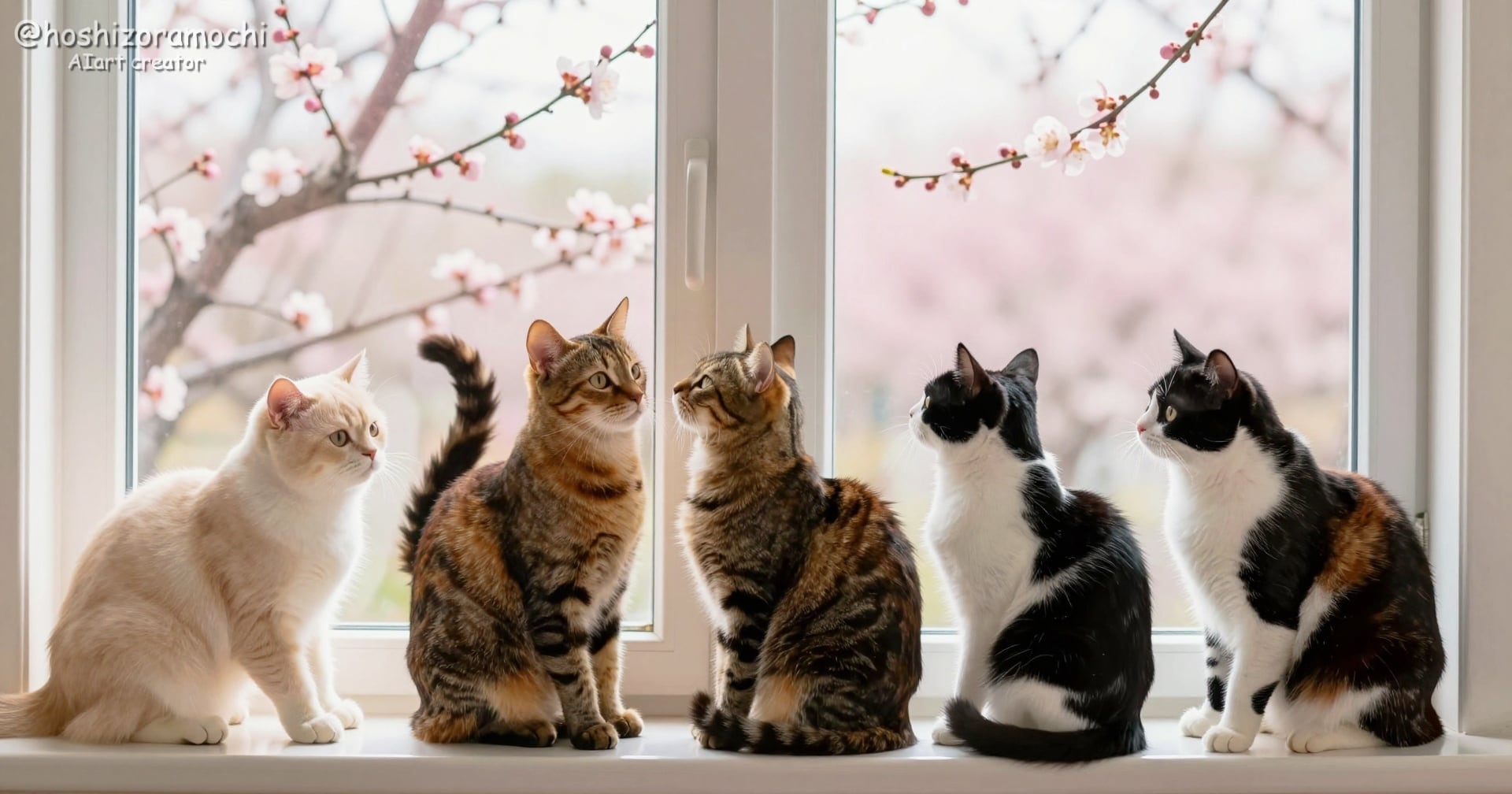 窓辺に並んだ猫たち🌸かわいすぎ！