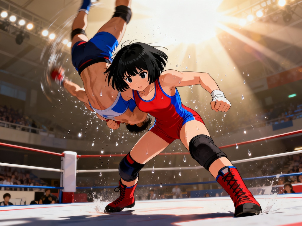 プロレスの試合をしている女の子
