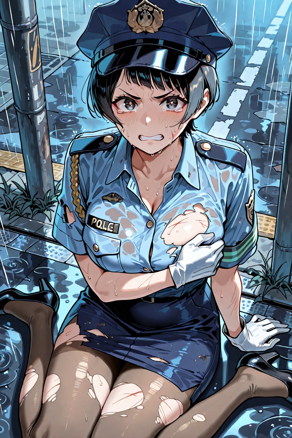雨の日に大ピンチな婦警さん