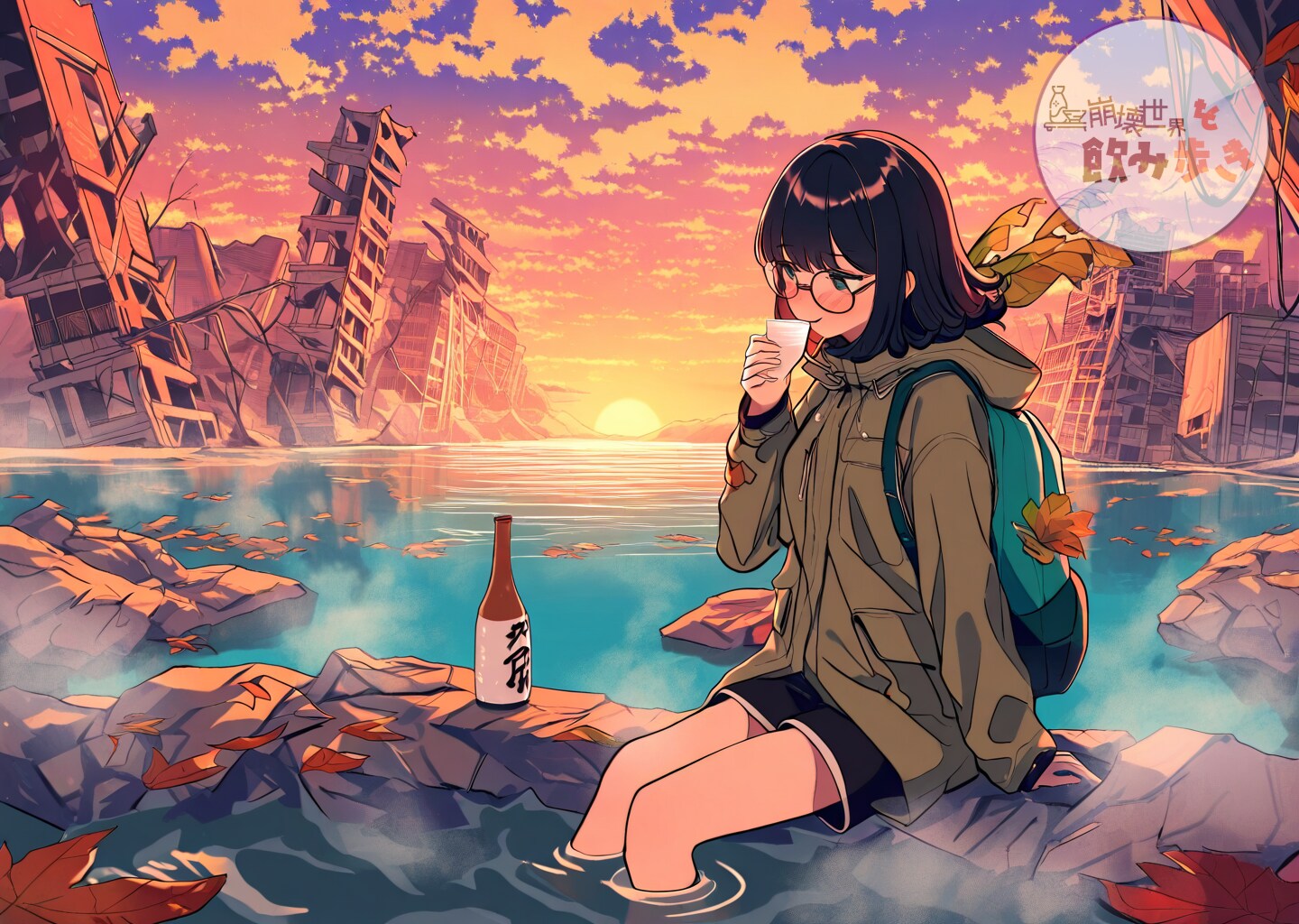 [suno]Drinking at a onsen in a submerged city