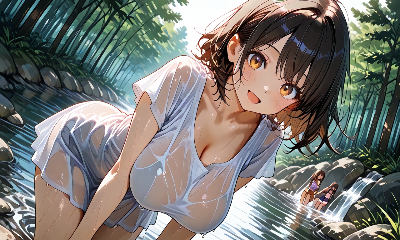 キャンプで水浴び