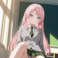 千早愛音が机の上に座ってパンチラ 3枚目