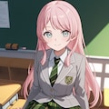 千早愛音が机の上に座ってパンチラ 2枚目
