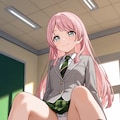 千早愛音が机の上に座ってパンチラ 9枚目
