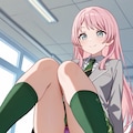 千早愛音が机の上に座ってパンチラ 6枚目