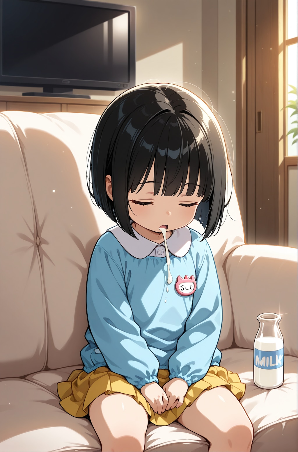 眠れるミルク飲み園児ちゃん