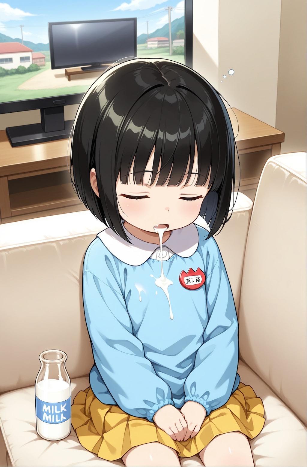 眠れるミルク飲み園児ちゃん