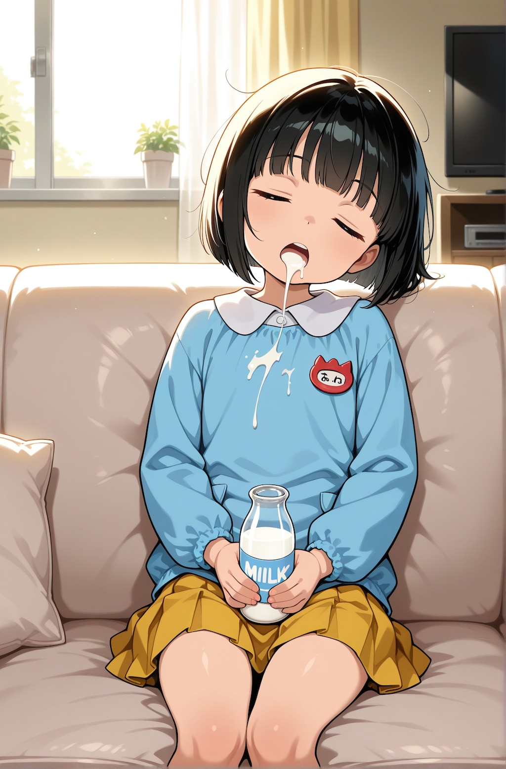 眠れるミルク飲み園児ちゃん
