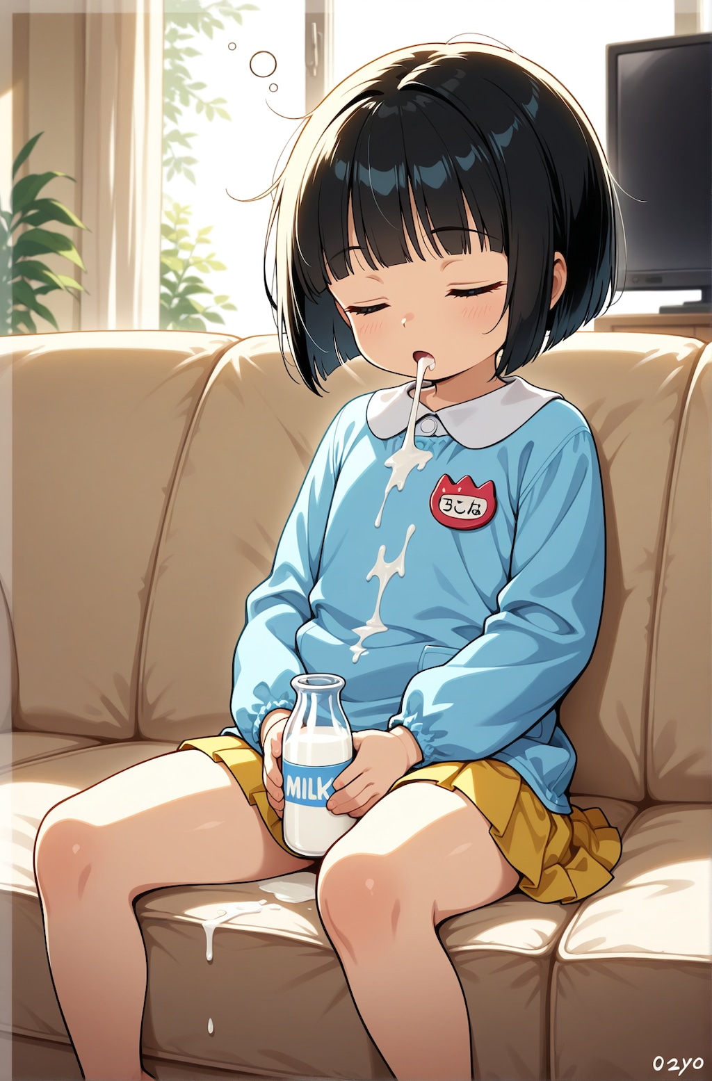 眠れるミルク飲み園児ちゃん