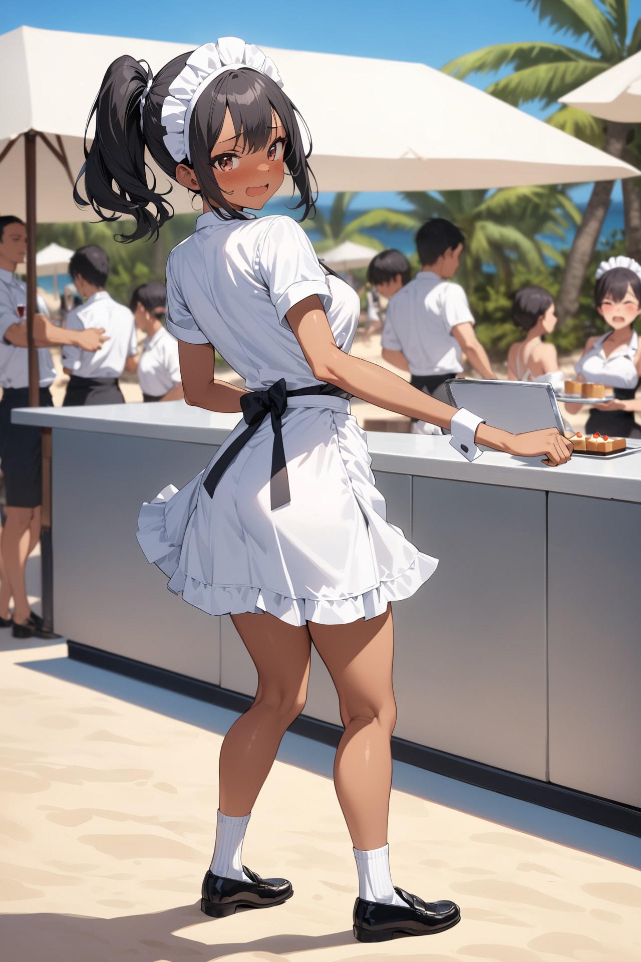 ビーチでウェイトレスさん撮影会 | の人気AIイラスト・グラビア