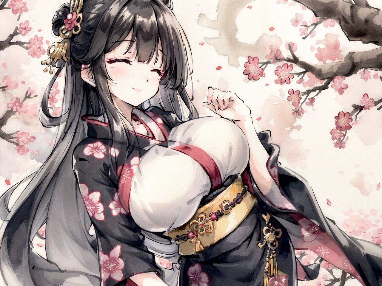 桜と美女