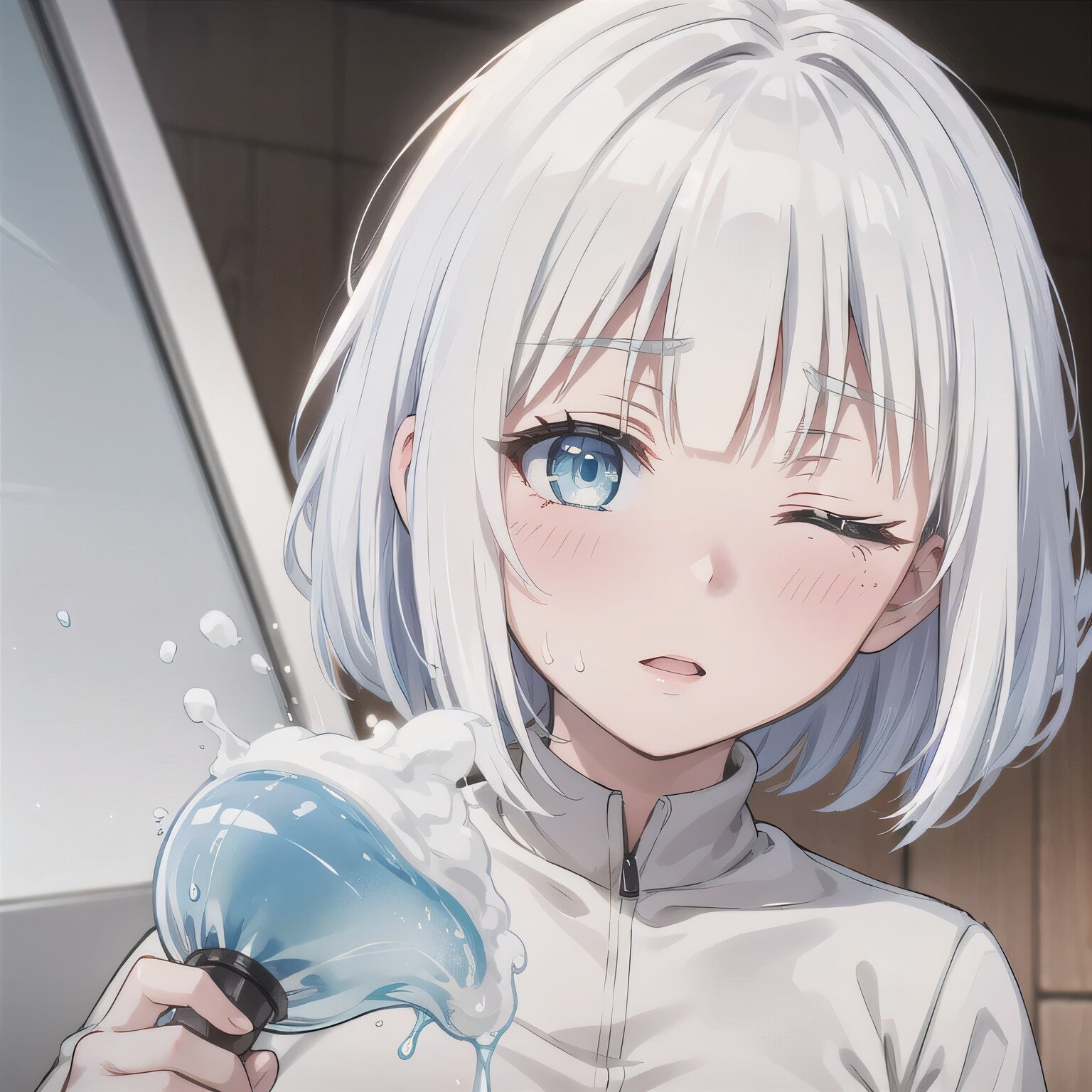 白髪ボブで水鉄砲の少女３ | の人気AIイラスト・グラビア