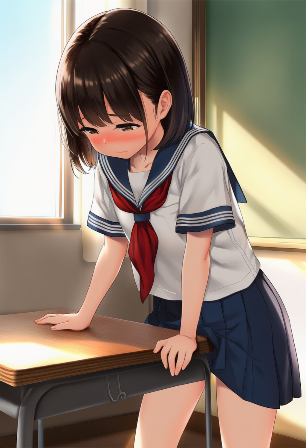 放課後の教室でこっそりオナニー【制服少女角オナ】