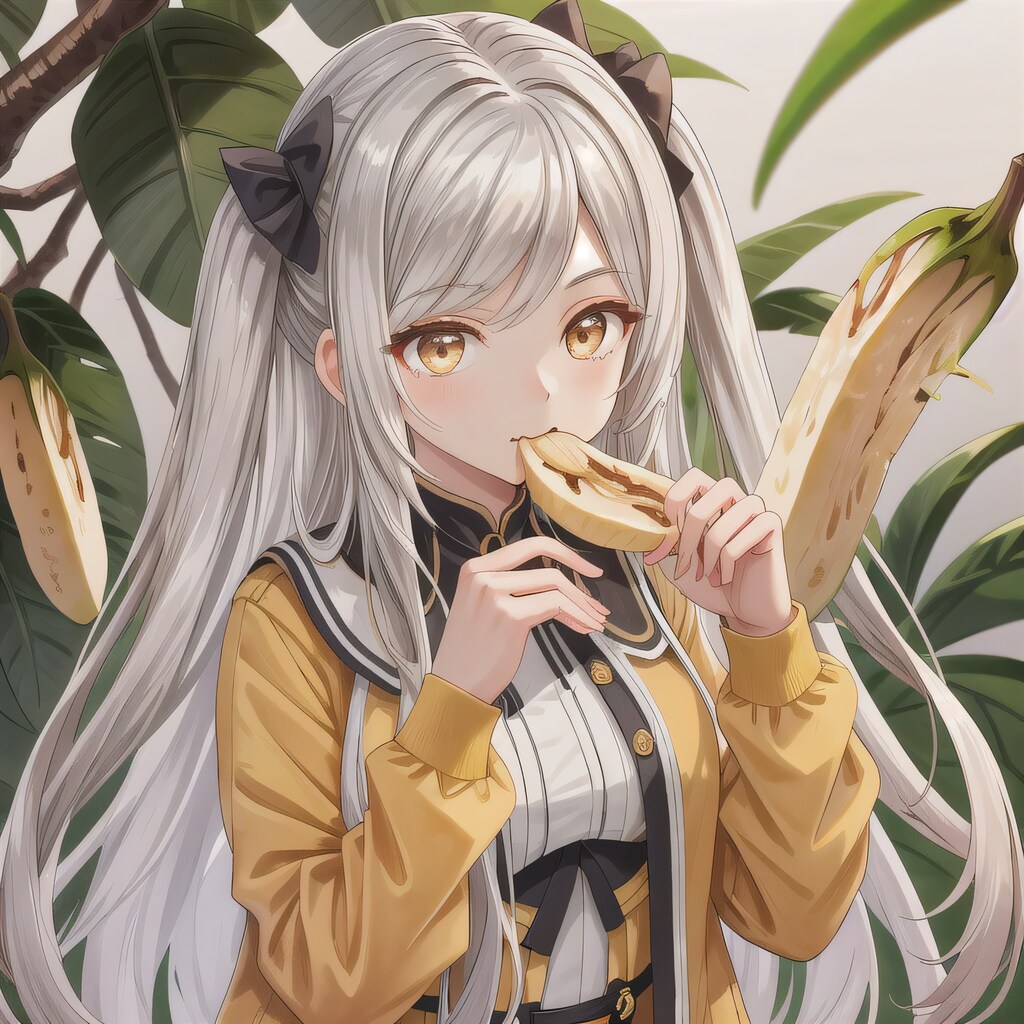 銀髪ツインテでバナナの少女