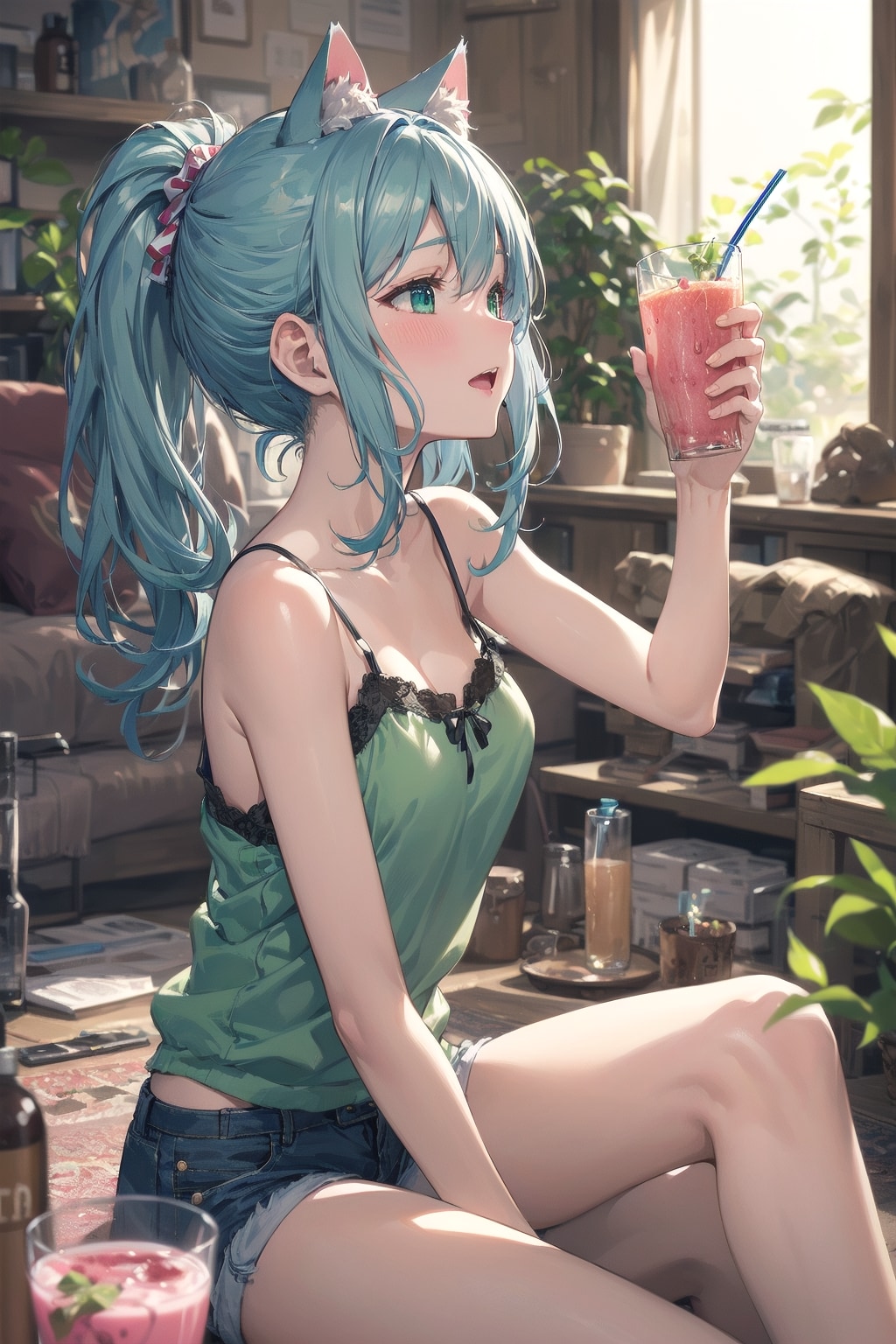 朝の一杯🥝🍌🥛🐱✨