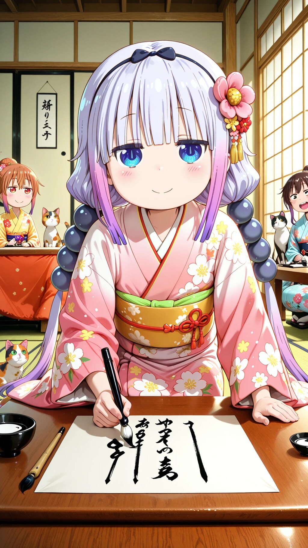 小林さんちのメイドラゴン　カンナカムイ　書初め大会！🐲