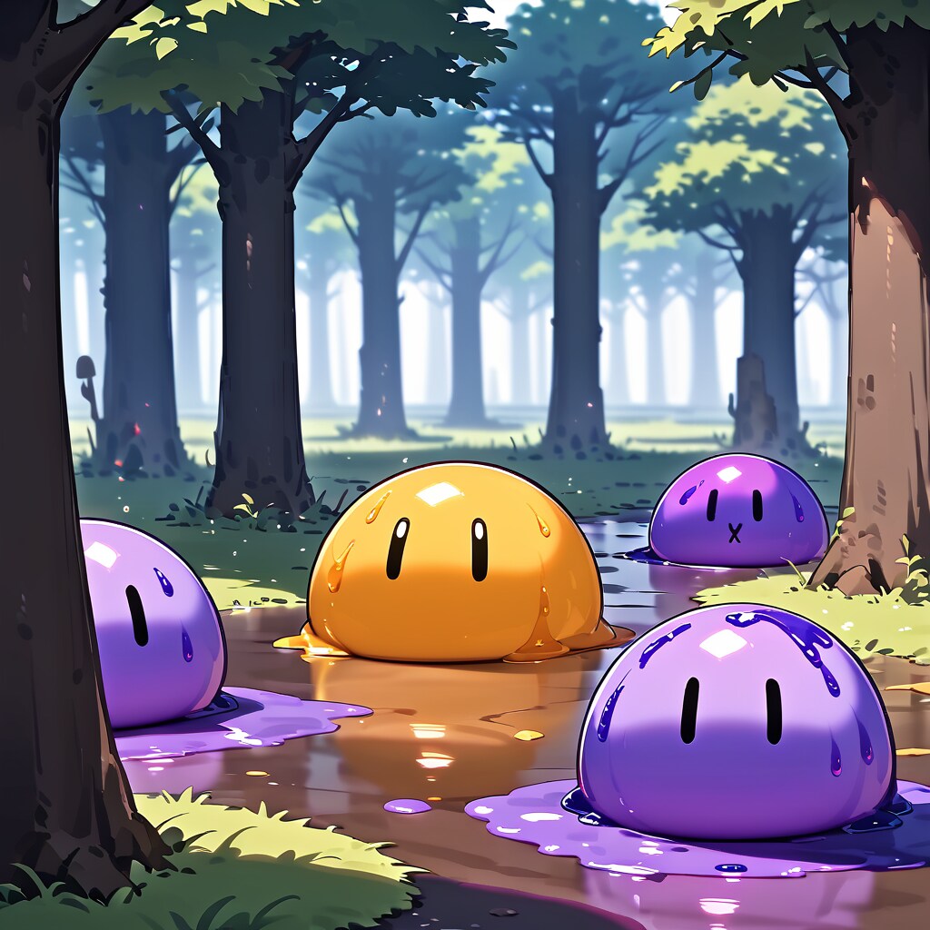 森の木々を溶かすスライム達