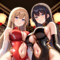 2人のぴっちりチャイナドレスちゃんに挟まれたいローアングル 2枚目