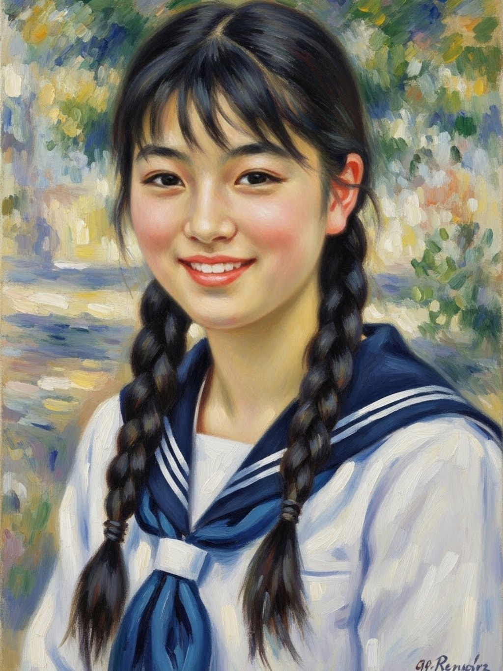 ルノアールの描いた日本の女子高生(２枚)　ImageFX