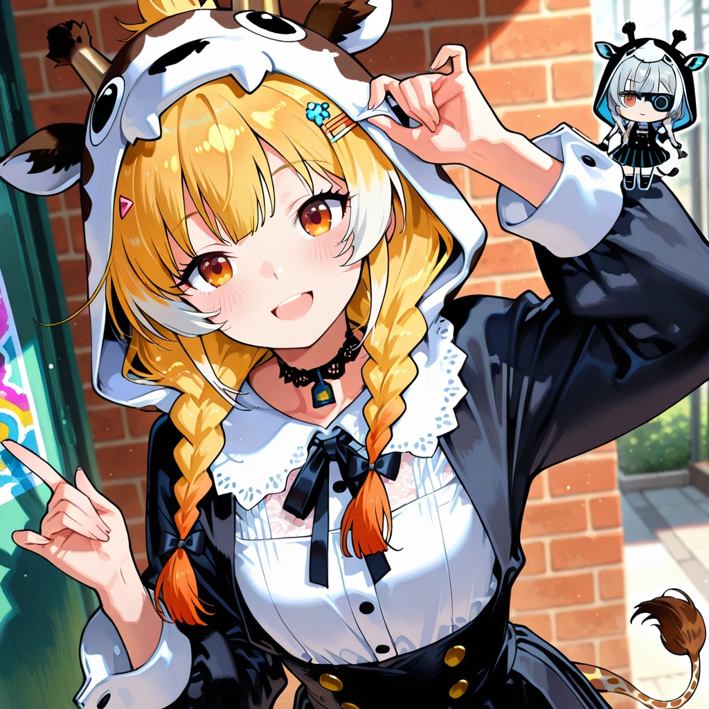 ドアのラクガキとキリンフーディーちび子ちゃん