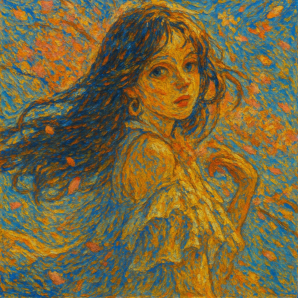 桜吹雪と少女　ゴッホスタイル