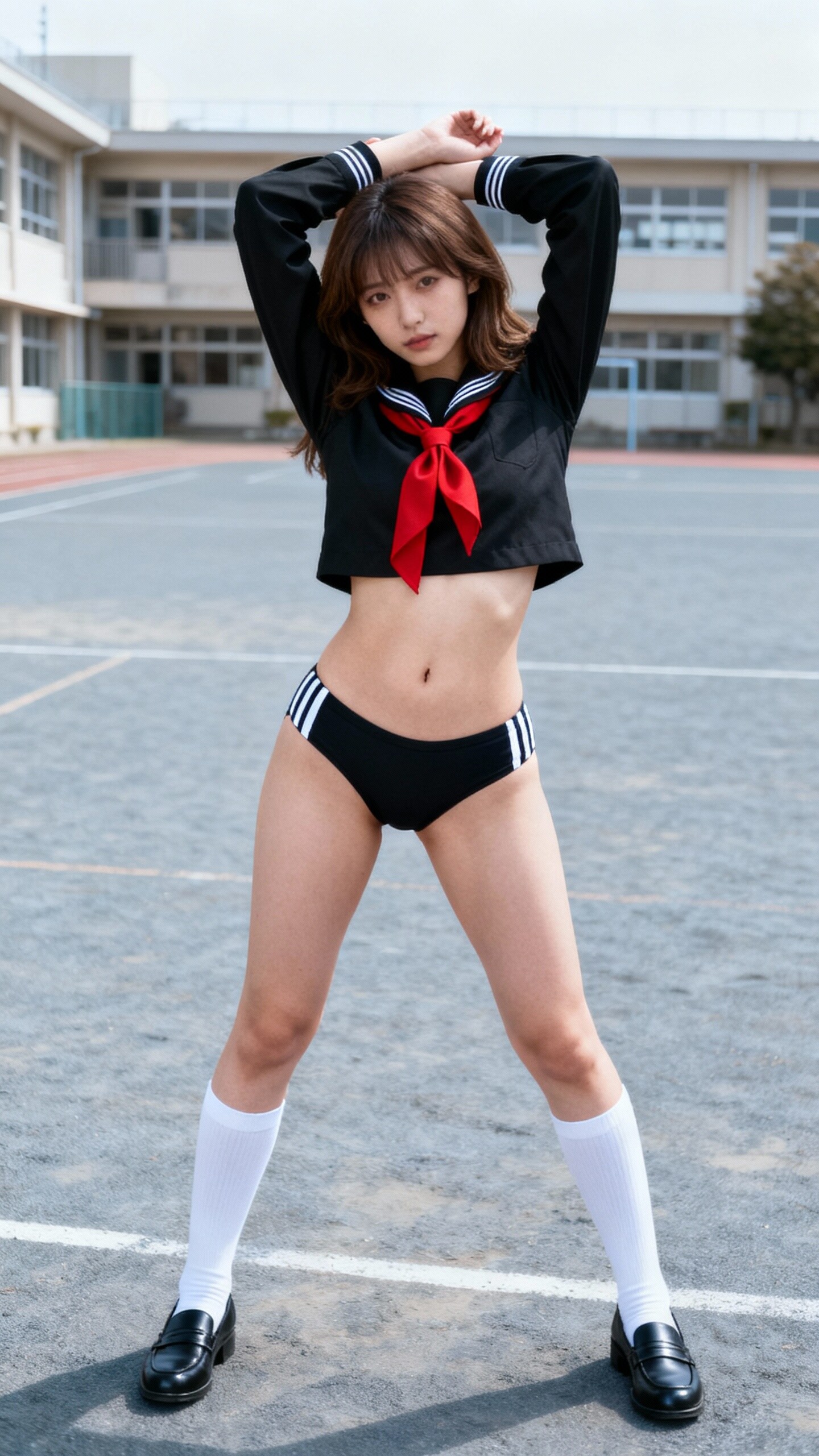 へそ出しブルマのセーラー服女学生