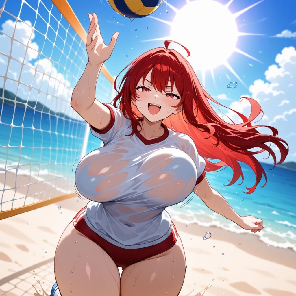 夏のバレーコスプレ人妻3名