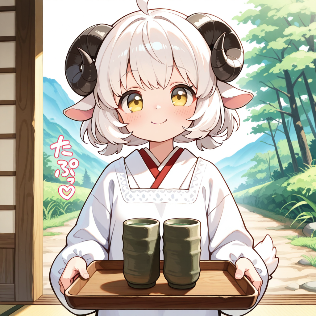 割烹着姿のメイちゃん