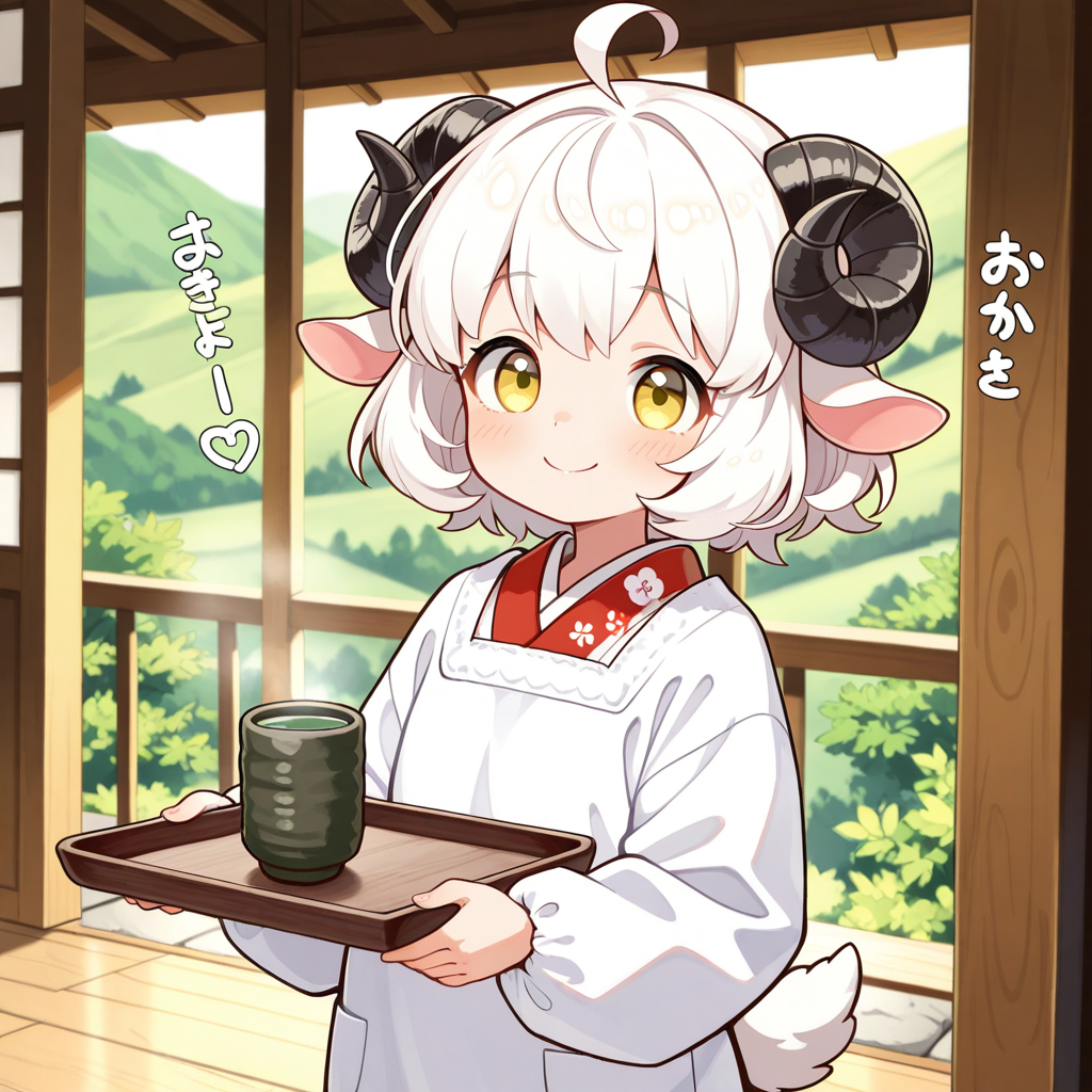 割烹着姿のメイちゃん