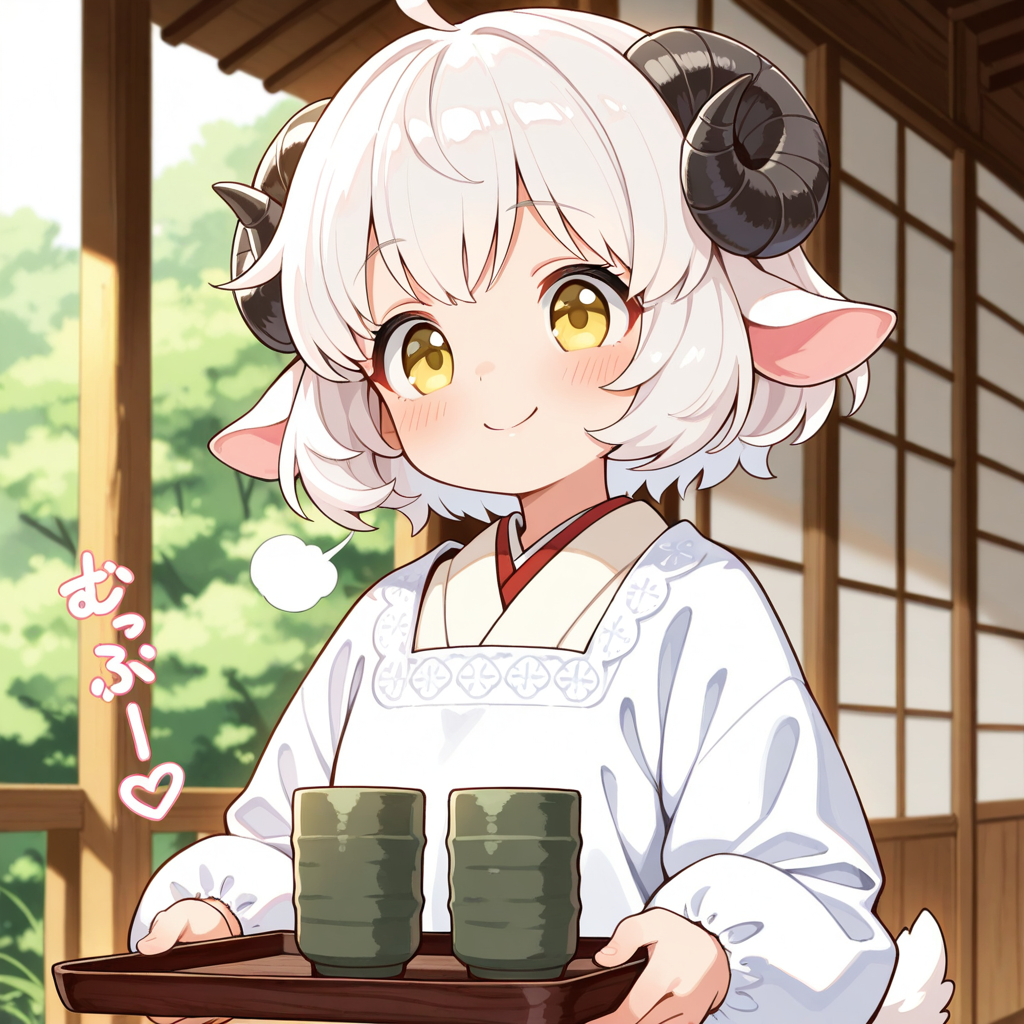 割烹着姿のメイちゃん