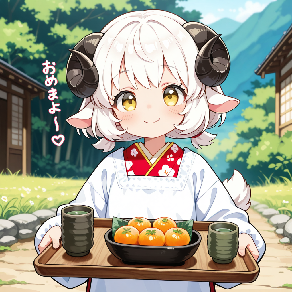 割烹着姿のメイちゃん