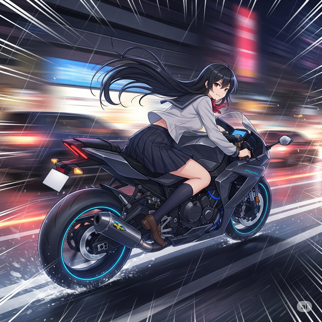 バイクで飛ばす女の子
