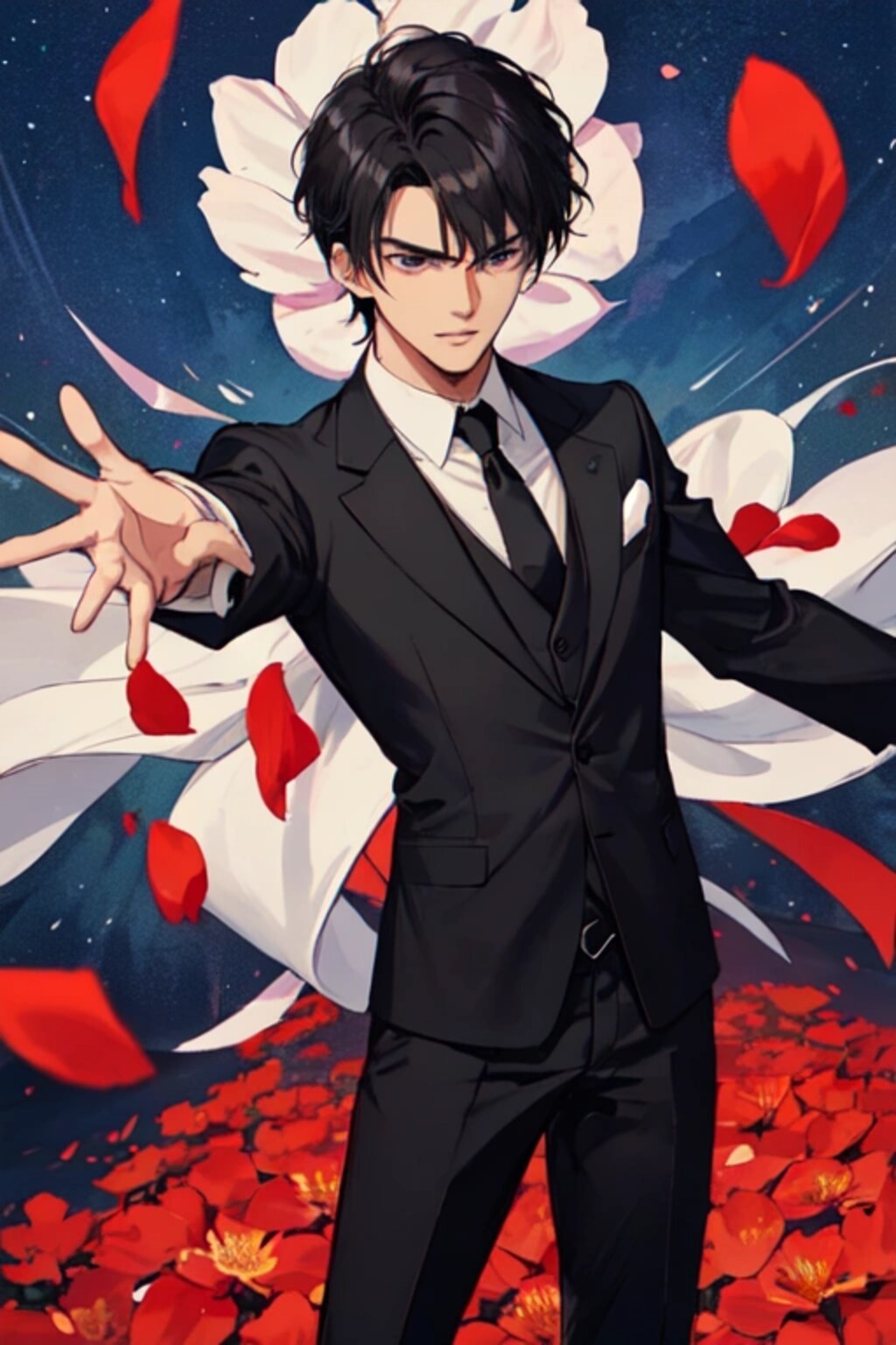 花びらと両手を広げた、黒髪短髪男性＊その1(12枚)