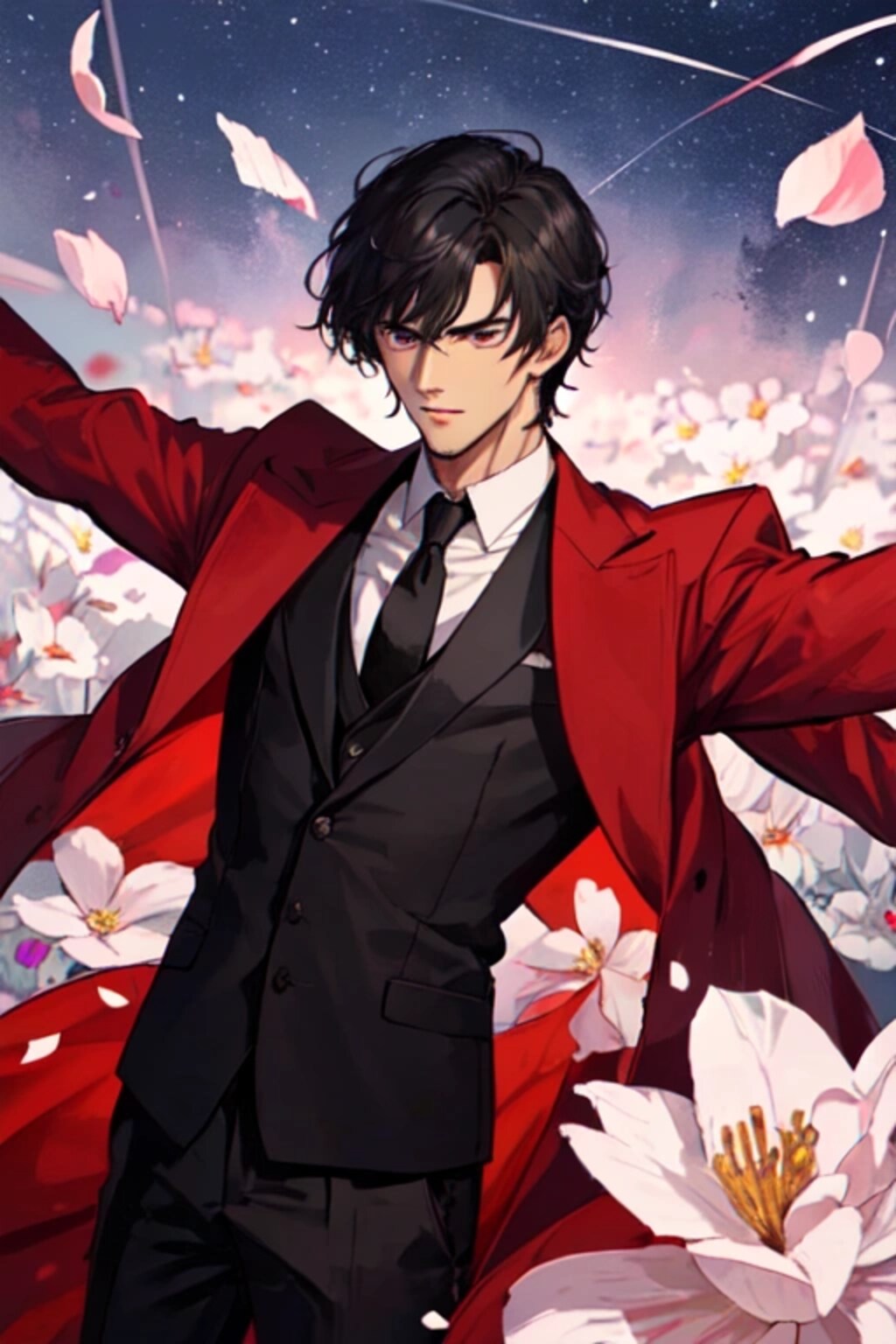 花びらと両手を広げた、黒髪短髪男性＊その1(12枚)