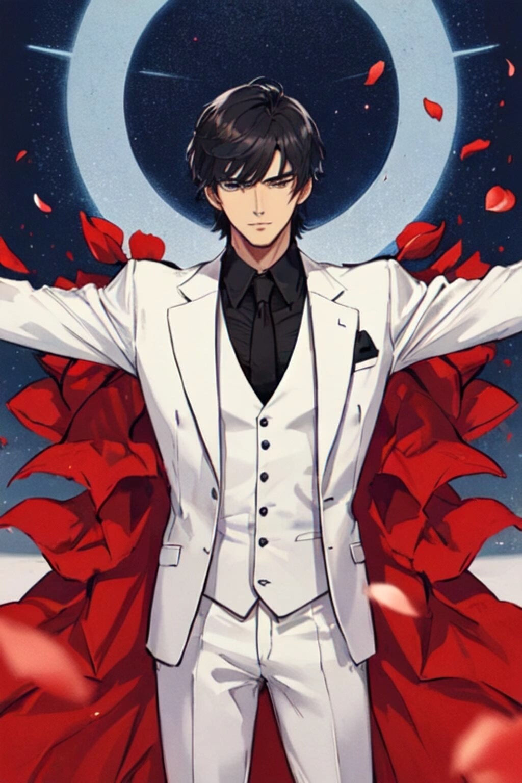 花びらと両手を広げた、黒髪短髪男性＊その1(12枚)