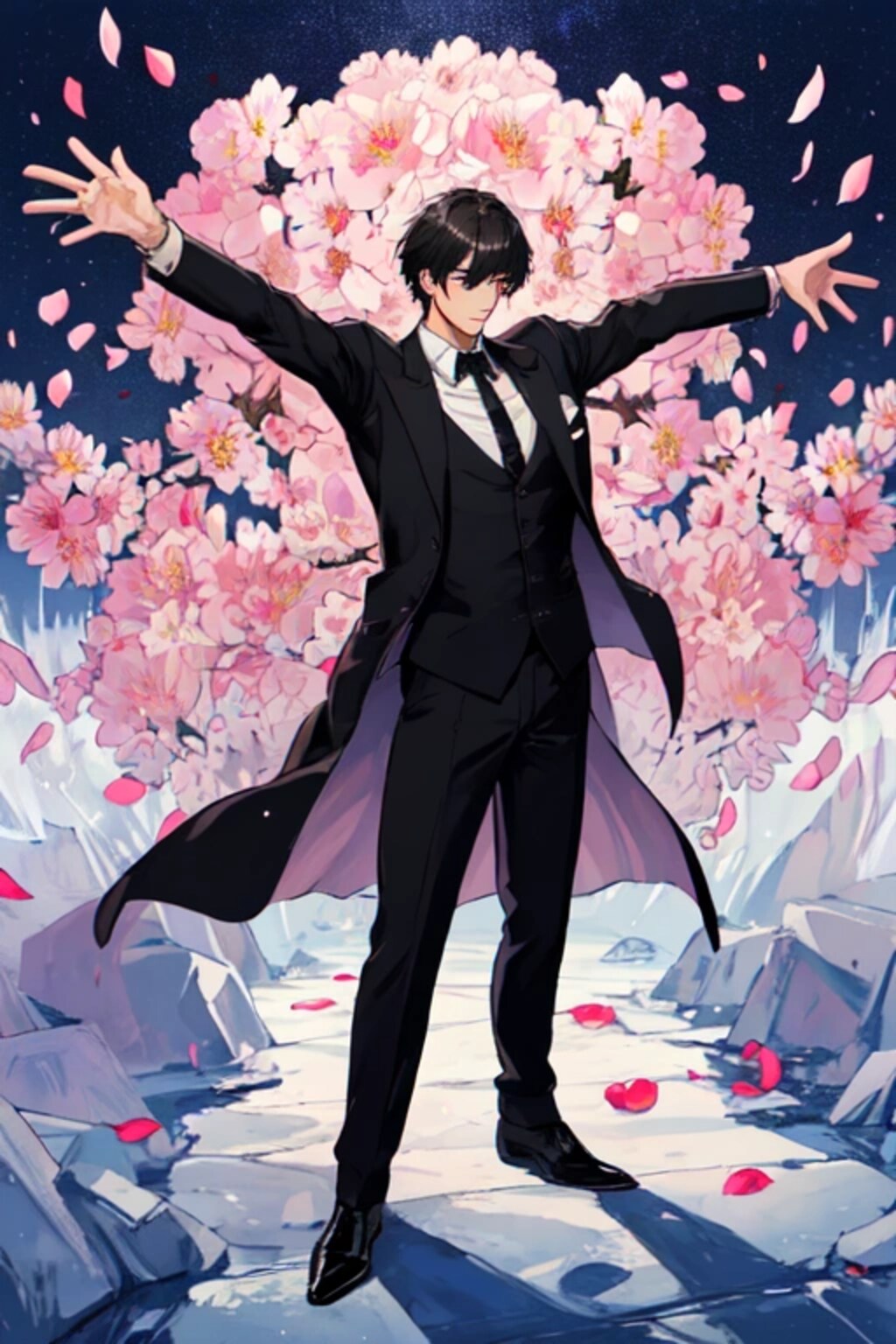 花びらと両手を広げた、黒髪短髪男性＊その1(12枚)