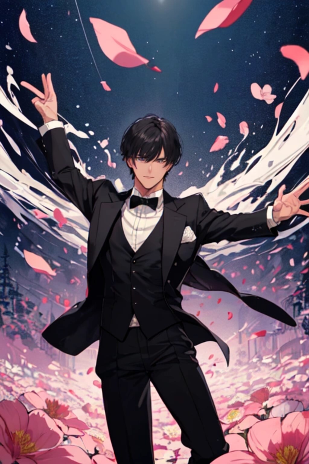 花びらと両手を広げた、黒髪短髪男性＊その1(12枚)