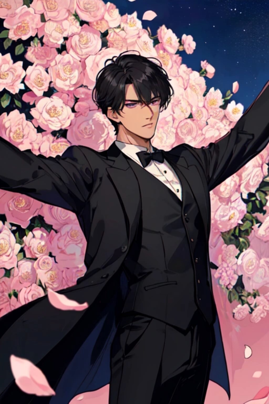 花びらと両手を広げた、黒髪短髪男性＊その1(12枚)