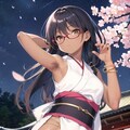 【褐色】夜桜と黒髪眼鏡の女の子【腋毛】 4枚目